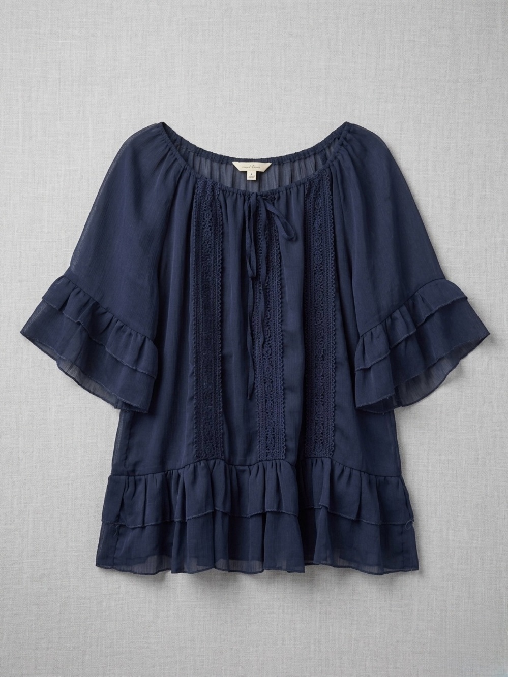 Ya Los Angeles Sheer Navy Blouse with Ruffles